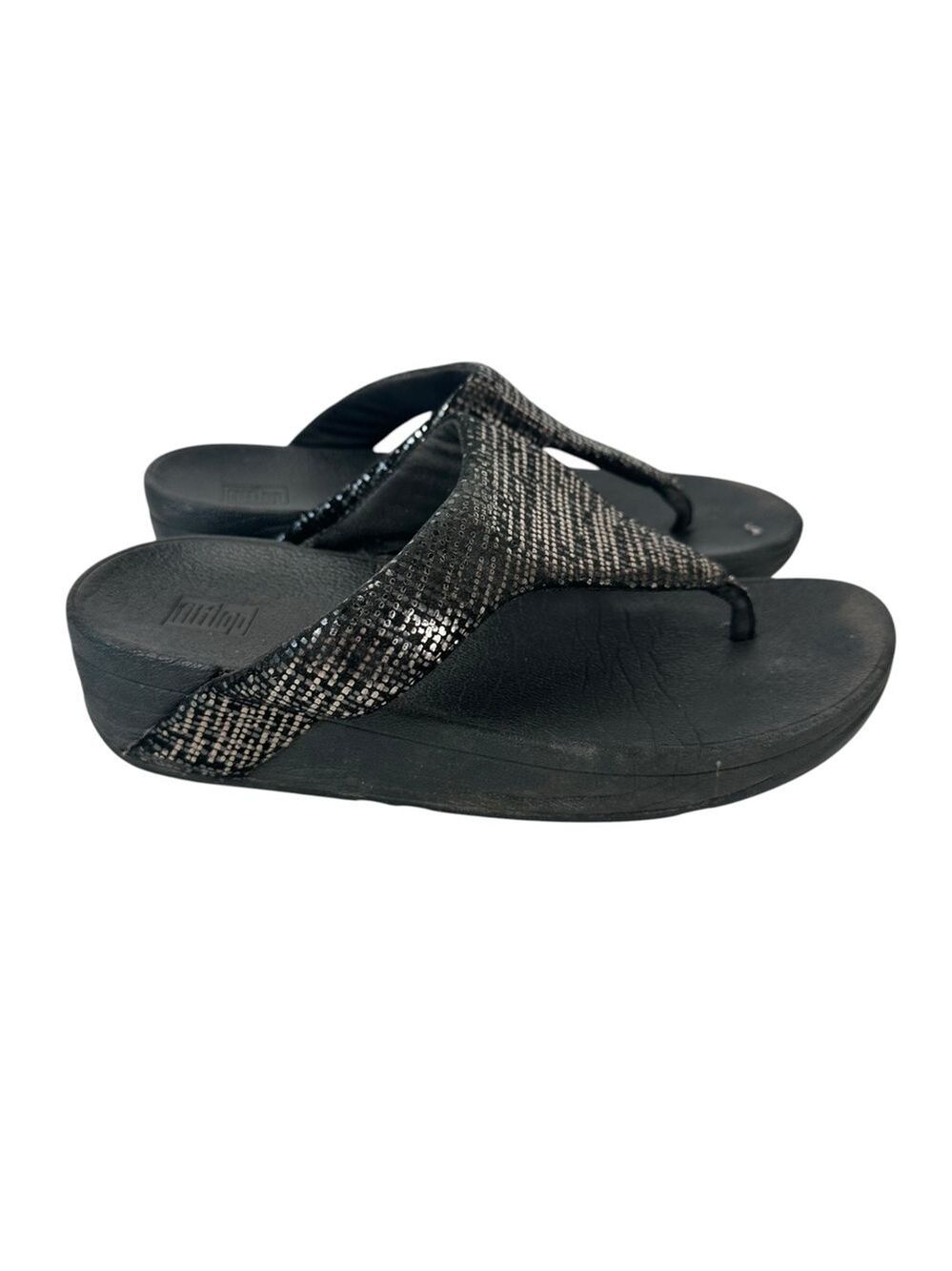 FitFlop Lulu Crystal Toe-Post Sandals Black Size 6 Glamcore Summer Comfort
